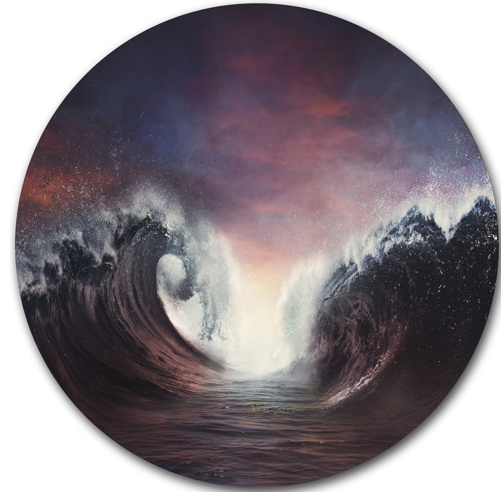 Dark Parting Ocean With Colorful Clouds, Seashore Disc Artwork, 23"