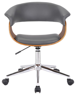 Bellevue Office Chair in Chrome Finish with Gray Faux Leather and Walnut Veneer