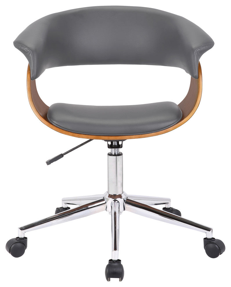 Bellevue Office Chair in Chrome Finish with Gray Faux Leather and Walnut Veneer