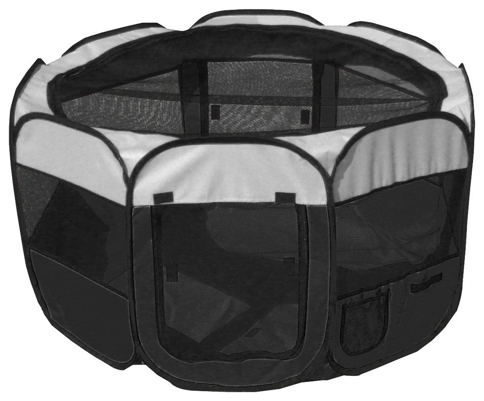 All-Terrain Lightweight Collapsible Pet Playpen, Black/White, Large