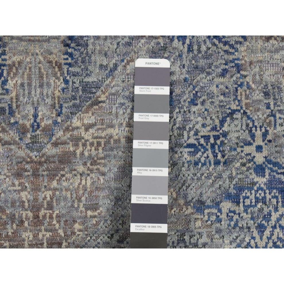 Wolf Gray, Broken Rosette Design, Wool and Silk, Hand Knotted Rug, 9'x12'