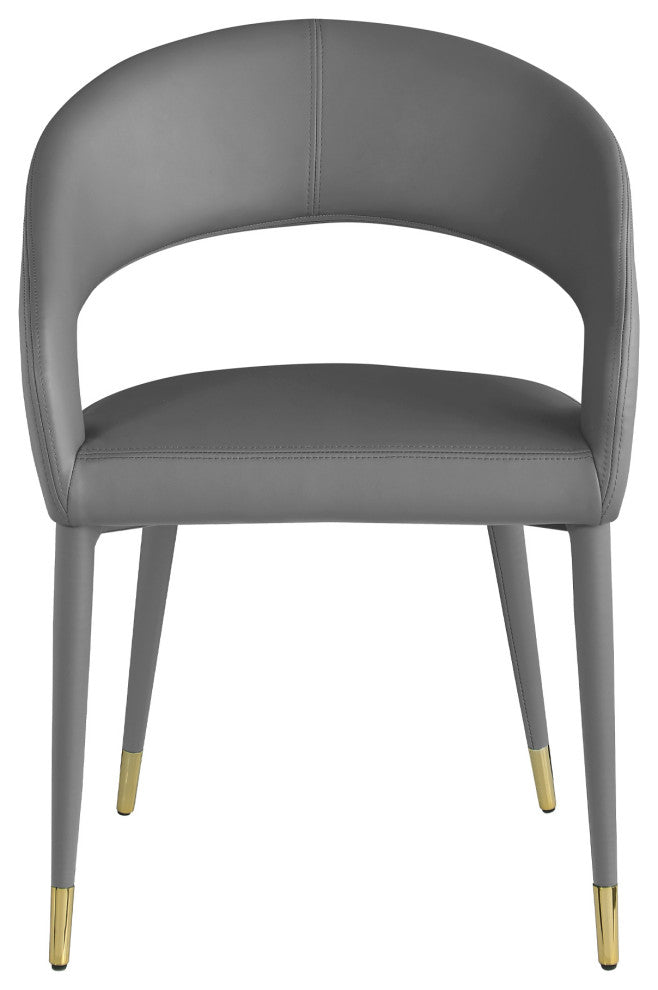 Joel Faux Leather Contemporary Dining Chair With Gold Accents, Set of 2, Grey