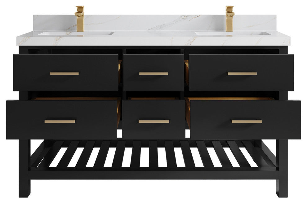Parker 60" Double Sink Bath Vanity, Black 2" Calacatta Sienna