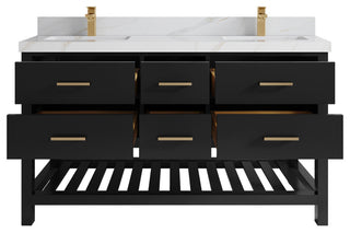 Parker 60" Double Sink Bath Vanity, Black 2" Calacatta Sienna