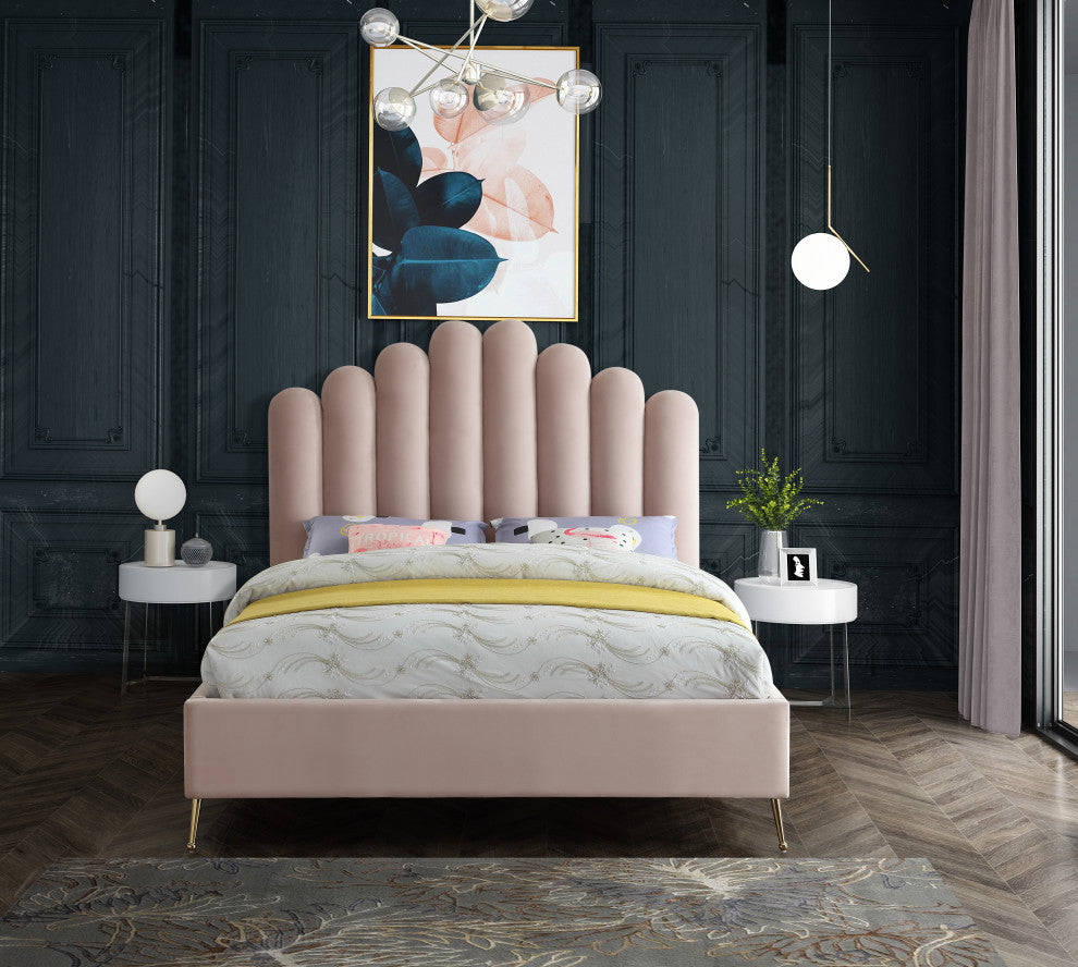 Lily Velvet Bed, Pink, Queen