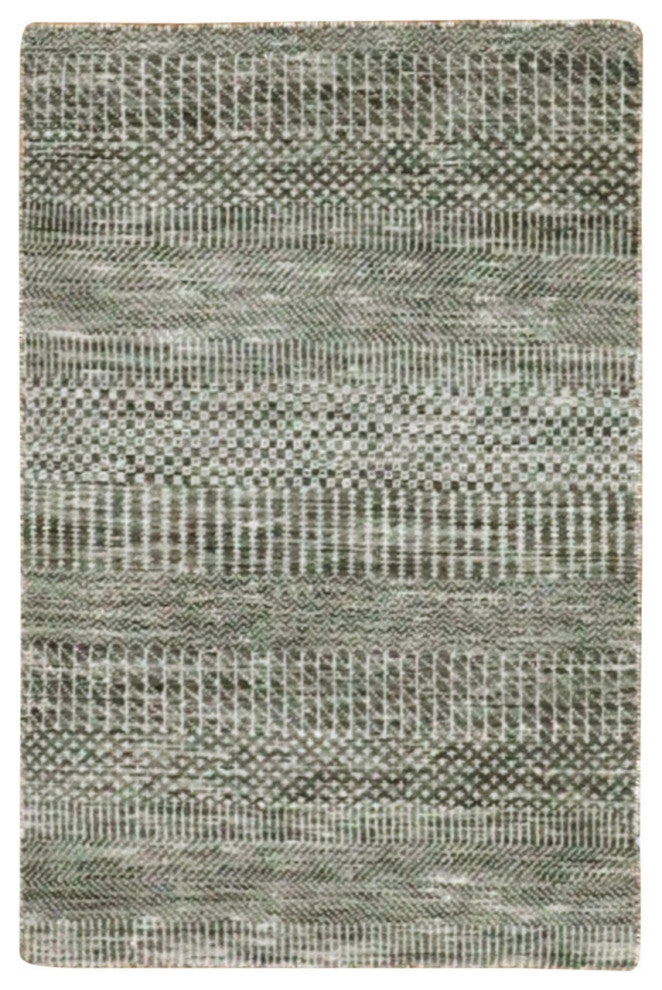 Echo Gray Hand Knotted Pure Dyed Wool Grass Design Mat Rug, 1'11"x3'1"