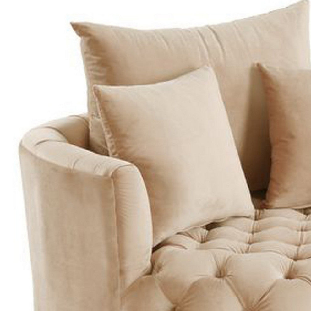 Benzara BM262172 Swivel Accent Chair With Curved Design/Button Tufting, Beige