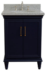 25" Single Vanity, Blue Finish With Gray Granite And Oval Sink