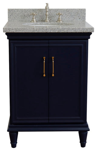 25" Single Vanity, Blue Finish With Gray Granite And Oval Sink