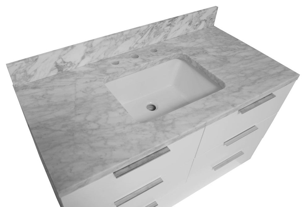 Oslo 42" Floating Wall Mounted Bathroom Vanity, White, Carrara Marble