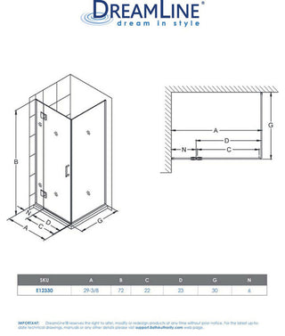 Dreamline Unidoor-X 29-3/8"x30"x72" Hinged Shower Enclosure