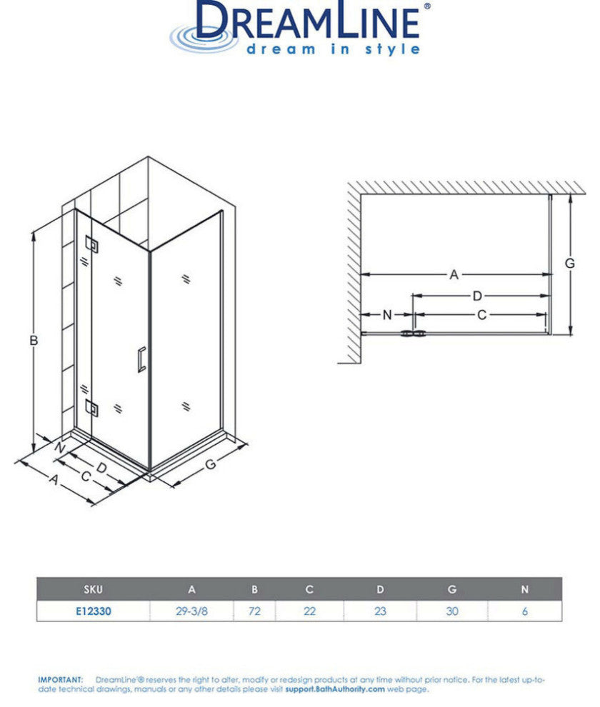 Dreamline Unidoor-X 29-3/8"x30"x72" Hinged Shower Enclosure