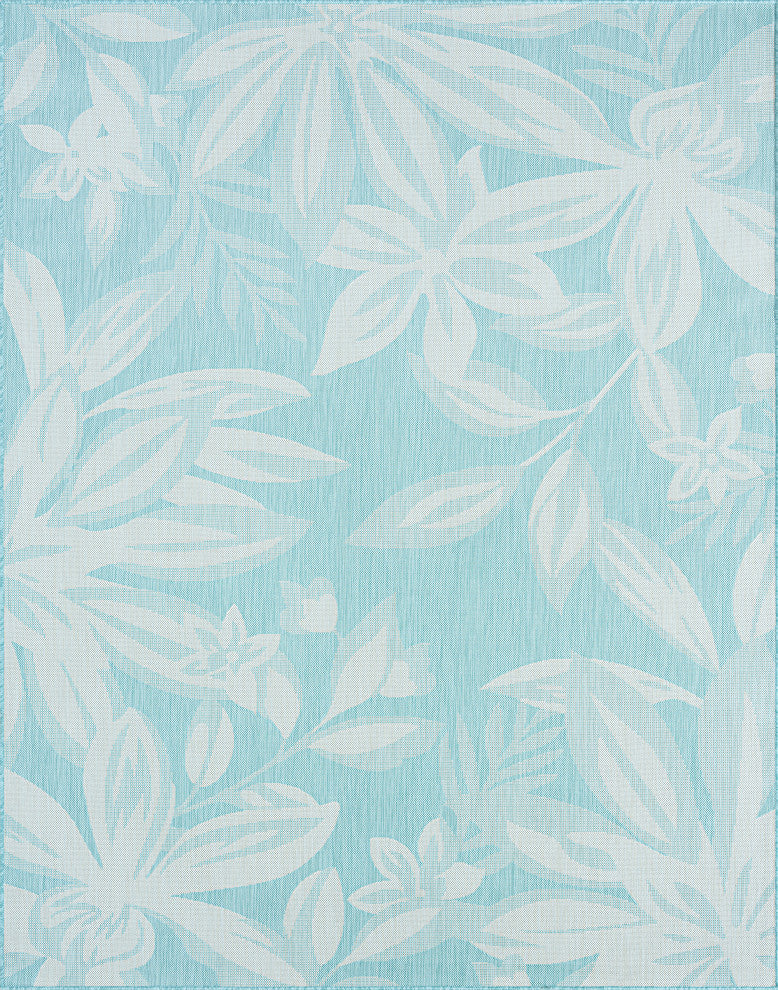 Edda Transitional Floral Indoor Rug, Aqua/Cream, 5'3"x7'3"