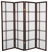 Lightweight Room Screen with Rice Paper Panels and Decorative Lattice Pattern, Walnut/4 Panels
