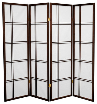 Lightweight Room Screen with Rice Paper Panels and Decorative Lattice Pattern, Walnut/4 Panels