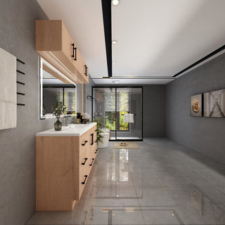 Victoria 60" Solid Wood Vanity Single Sink, Overhead Cabinet, Red Oak