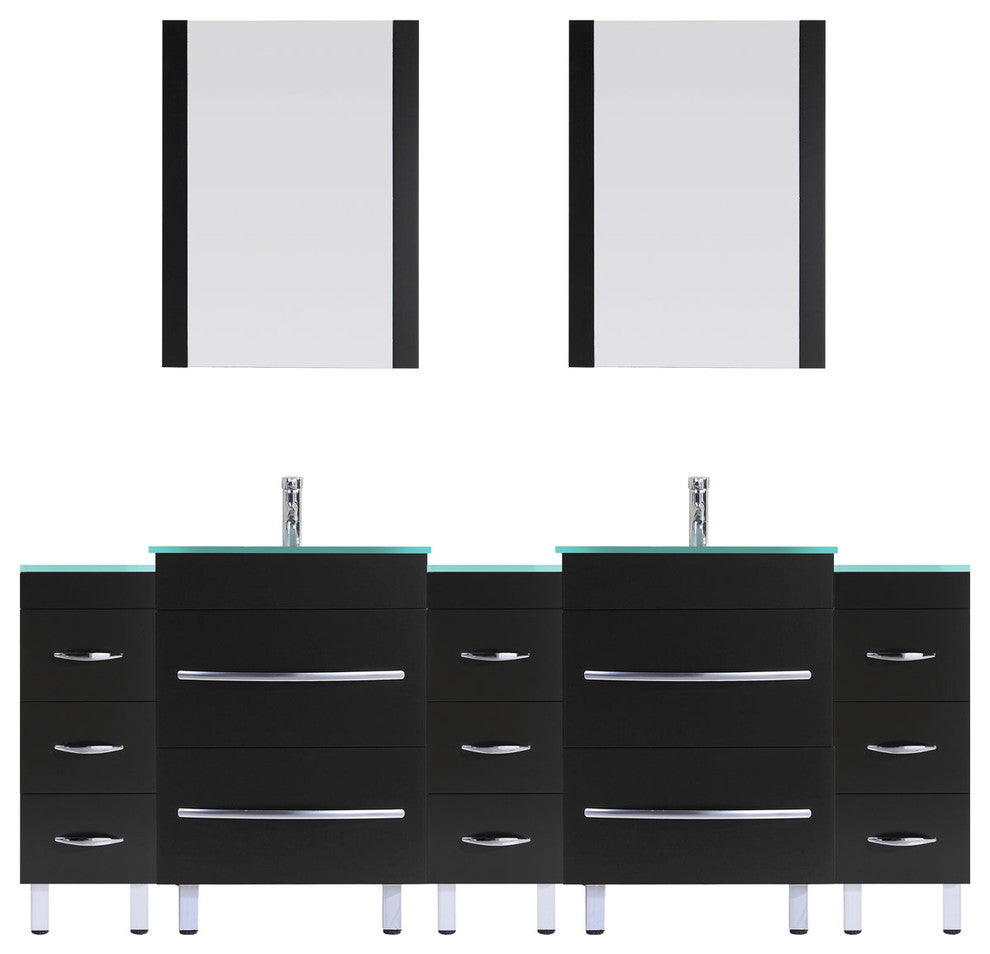 84" Black Vanity, 24" Double Sink Bases, Triple 12 Drawer Bases, LV4-C19-84-B