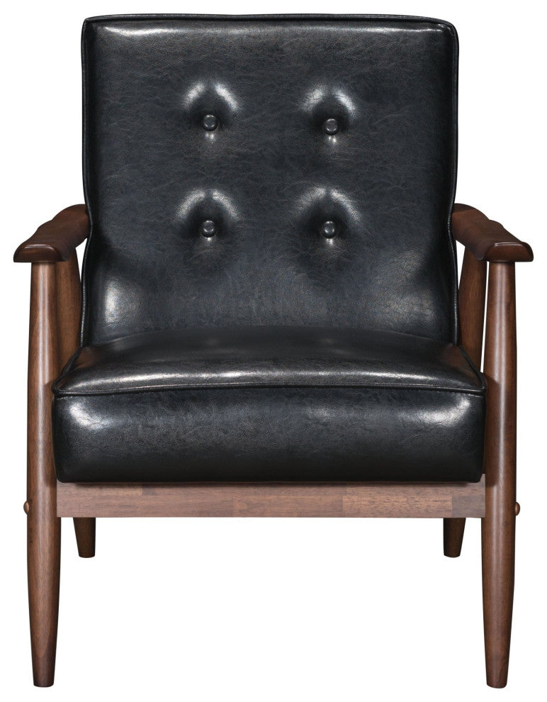 Armchair Accent Chair, Faux Vinyl Leather, Wood, Black, Walnut, Hospitality