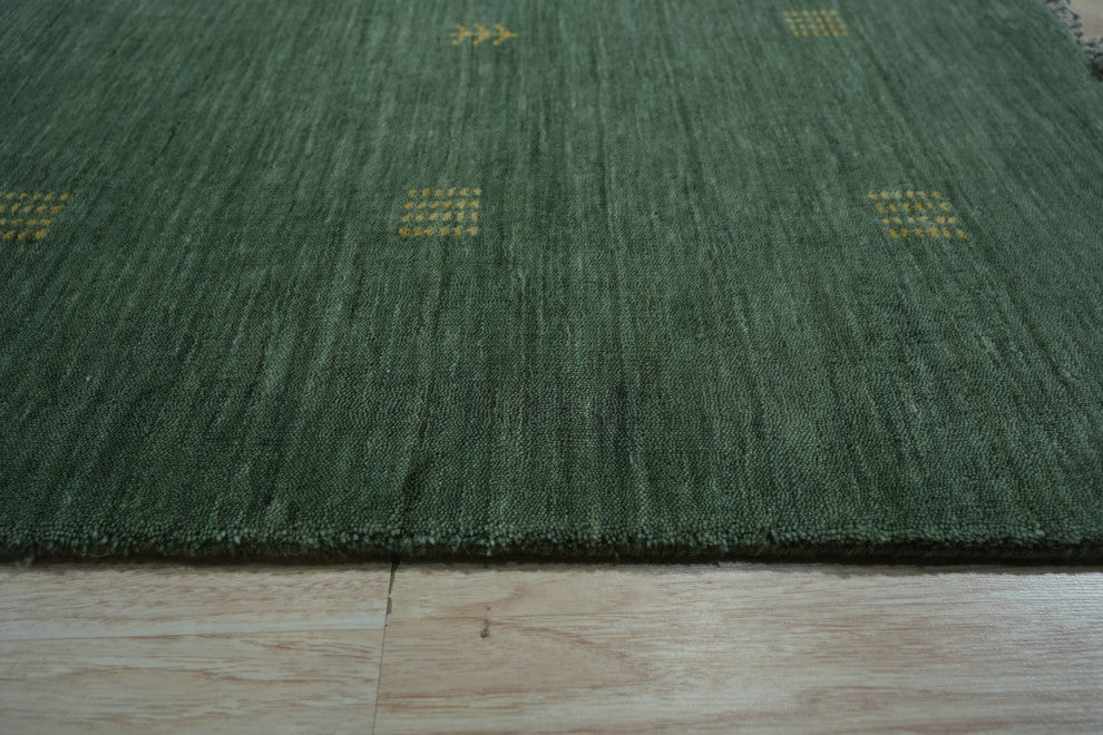 Hand-Knotted Wool Green Contemporary Transitional Rug, 9'x12'