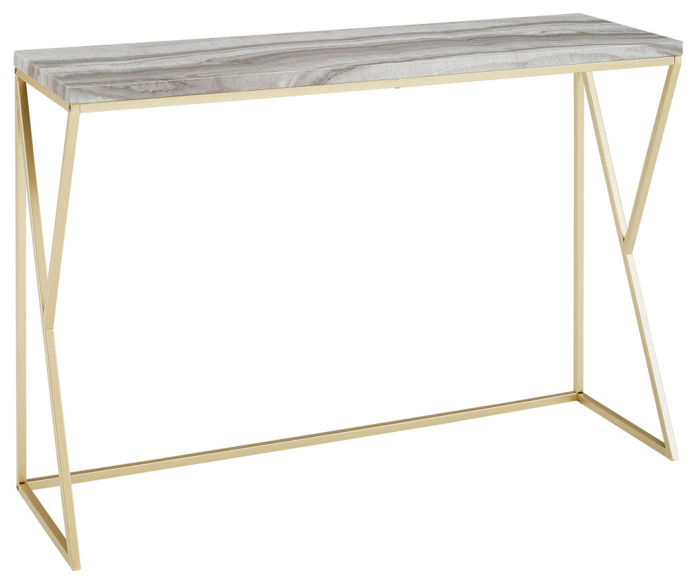Lana 46" Geometric Side Faux Marble Entry Table - Grey Faux Vein Cut Marble/Gold