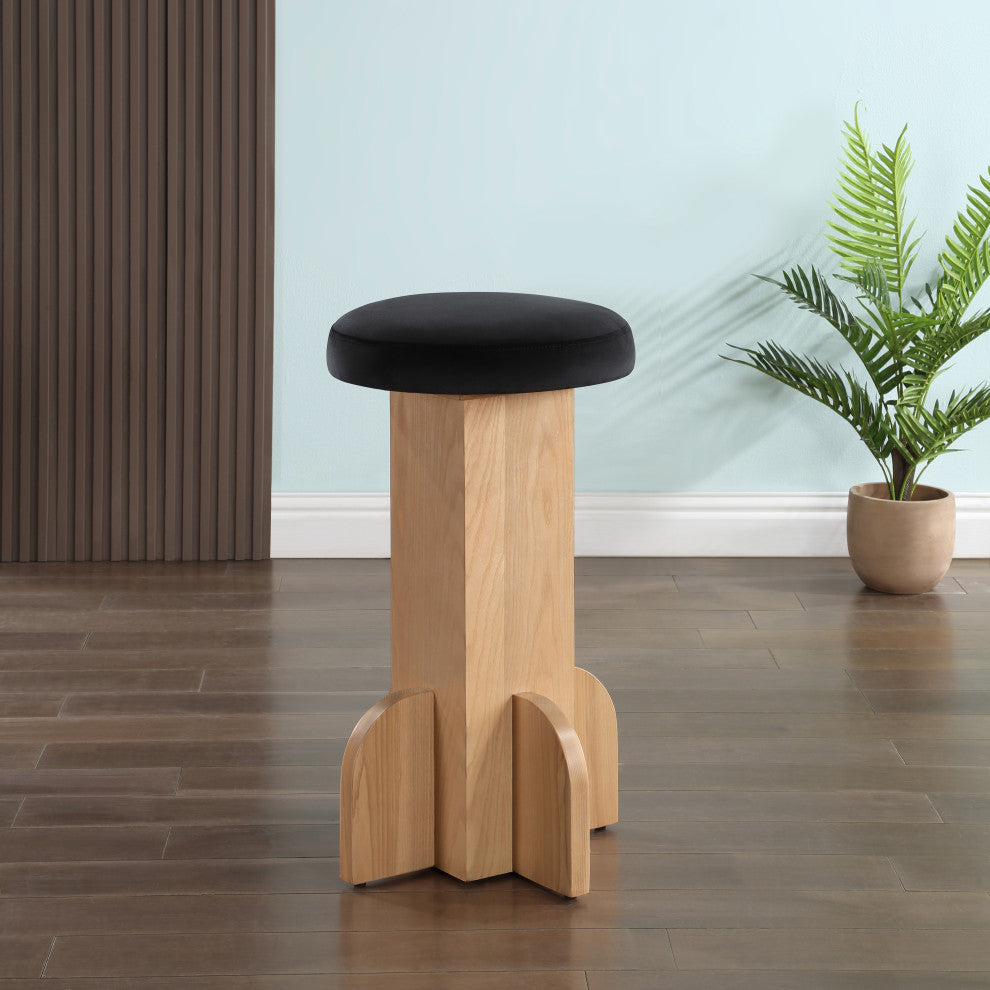 Wyatt Velvet Upholstered Stool, Black