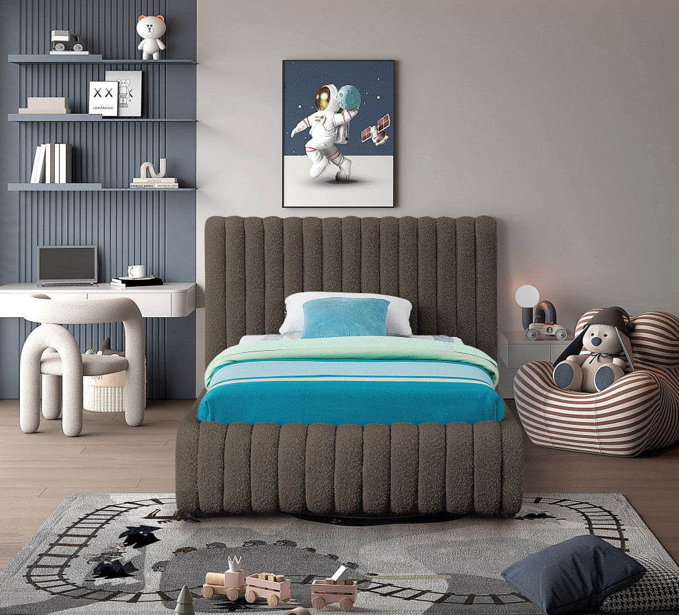 Nash Boucle Fabric Upholstered Bed, Brown, Twin