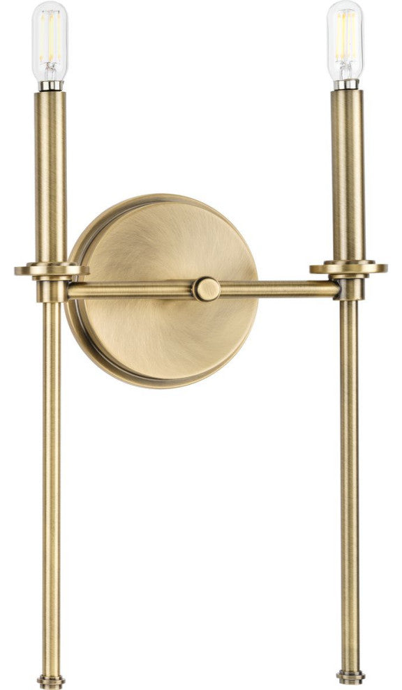 Elara Collection 10.37" 2-Light Vintage Brass Clear Glass Bath Vanity Light