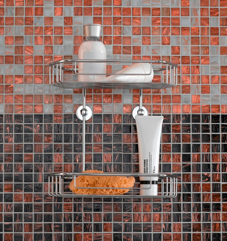 no drilling required - Double Shower Caddy - 100% Rustproof, Chrome