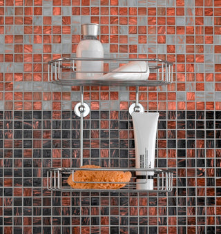 no drilling required - Double Shower Caddy - 100% Rustproof, Chrome