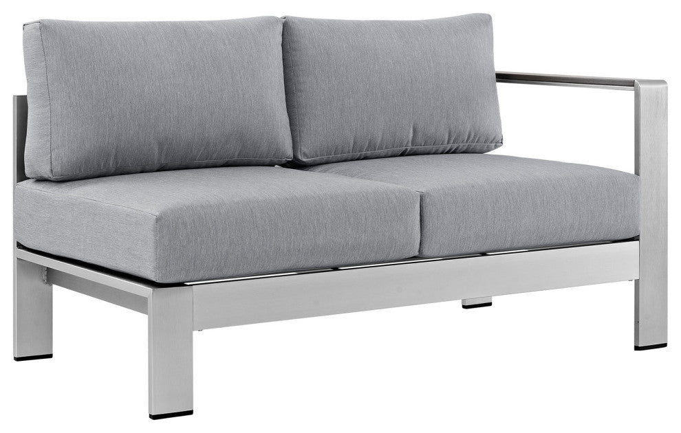 Shore 7 Piece Outdoor Patio Sectional Sofa Set, Silver Gray