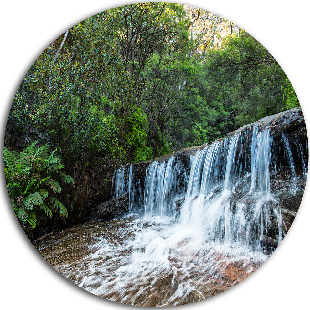 Beautiful Waterfall In New Australia, Landscape Disc Metal Artwork, 11"