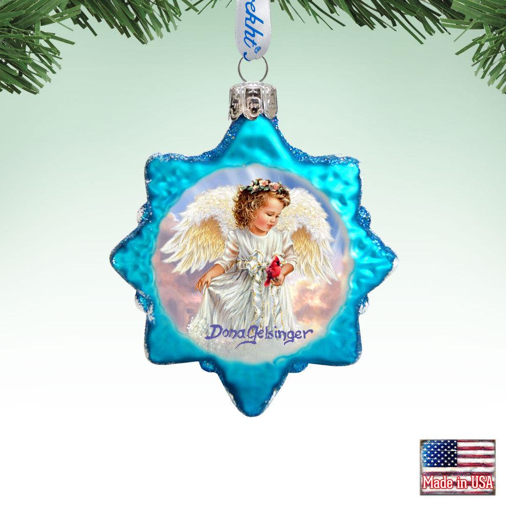 Angel With Cardinal Mercury Glass Ornament