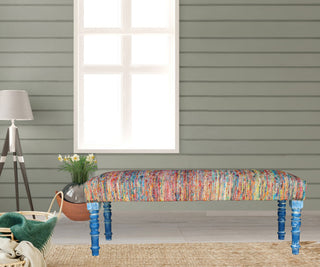 Colorful Chindi Bench with Blue Legs, 47" Length