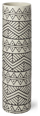 14" Black and Cream Tribal Geo Ceramic Vase