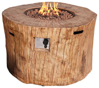 Patio Wood Coating Propane Fire Pit Table with Rain Cover, Brown