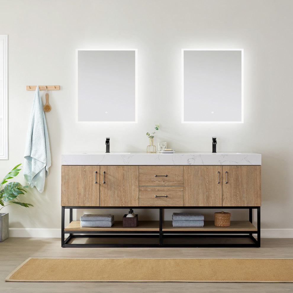 Alistair Vanity, North American Oak, Matte Black Hardware, 72", With Mirror