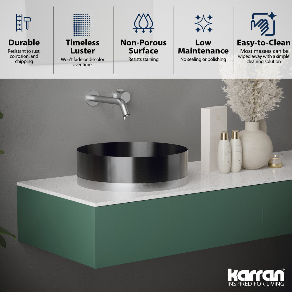 Karran Cinox Stainless Steel Round Vessel Sink, Gunmetal Grey and Stainless Steel