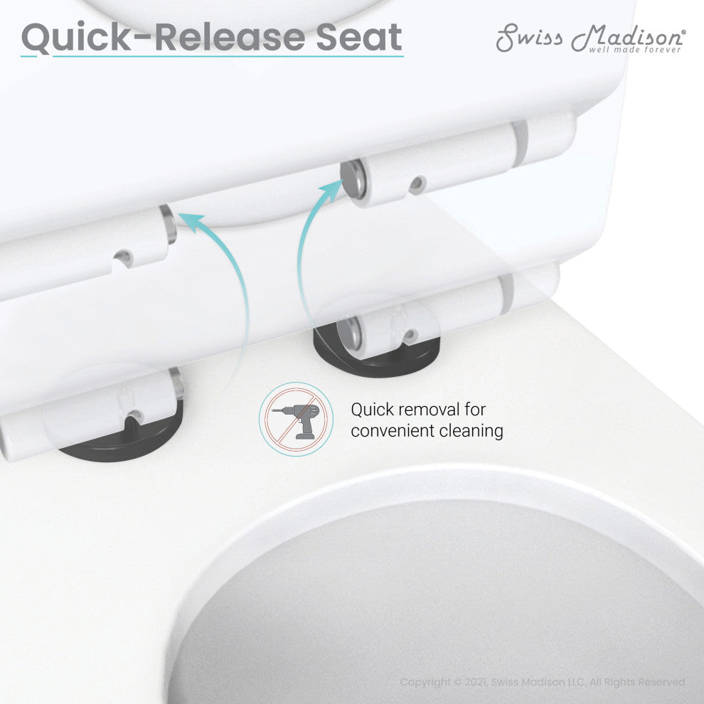 St. Tropez Elongated Toilet, Dual Vortex Flush, Glossy White With Black Hardware