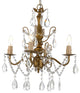 Wrought Iron and Crystal 4-Light Gold Chandelier 14"x15" Pendant Fixture