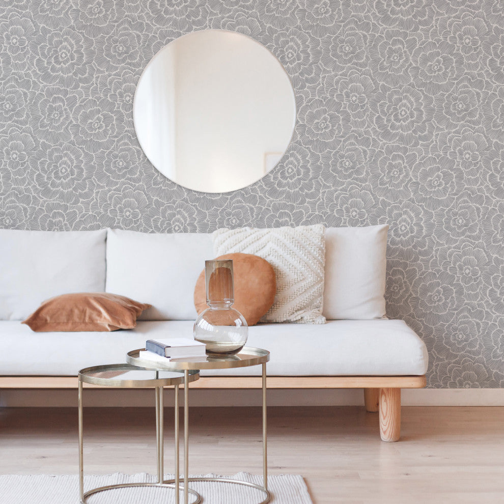 Periwinkle Gray Textured Floral Wallpaper, Bolt