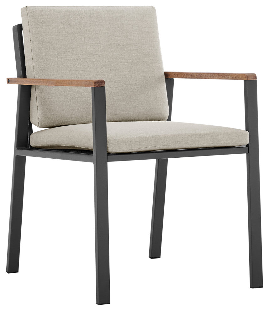 Armen Living Nofi Outdoor Patio Dining Chair in Charcoal Finish with Taupe Cushi