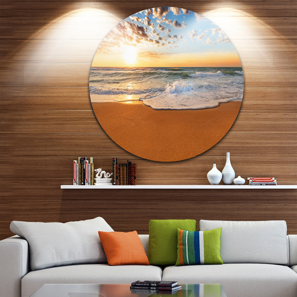 Incredible Seashore Under Cloudy Sky, Seashore Round Wall Art, 23"