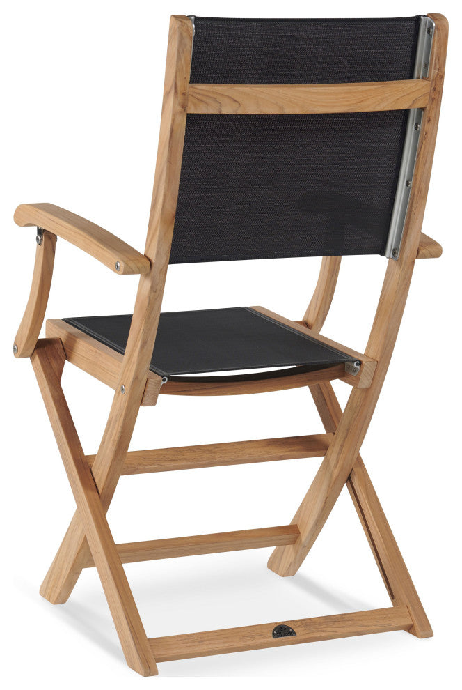 Stella 3-Piece Round Teak Outdoor Bistro Set in Black with Folding Table