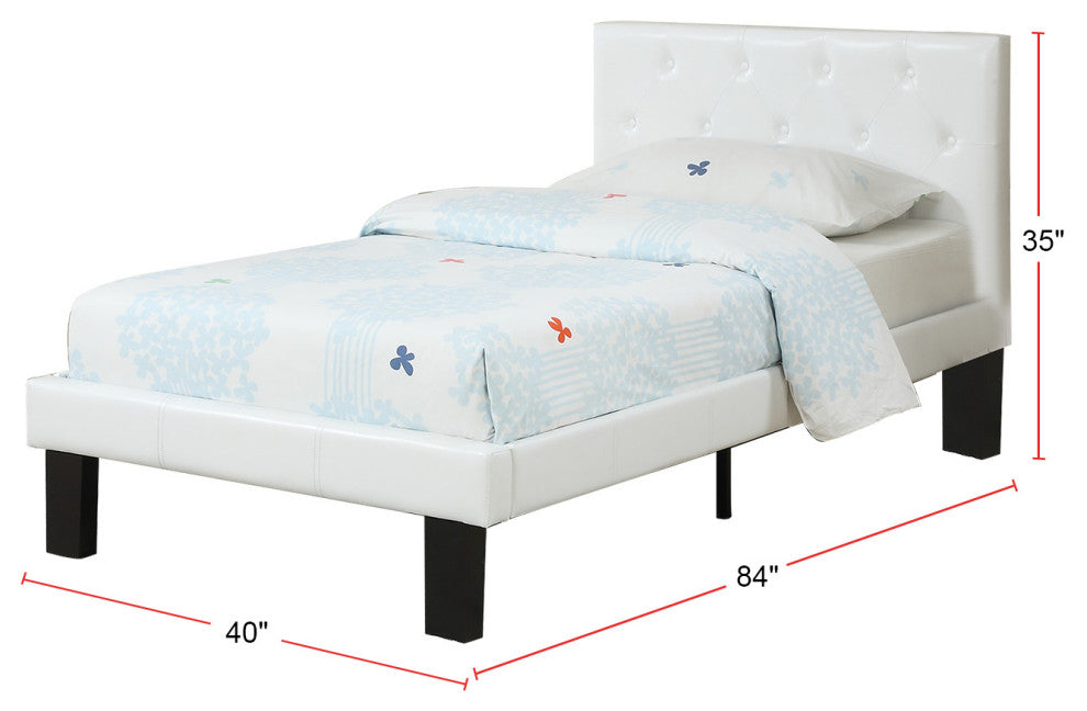 White PU Upholstered Platform Bed,Twin Size