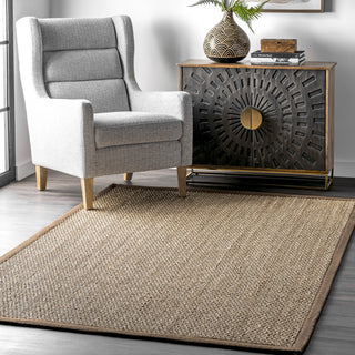 Nuloom Jute and Sisal Elijah Seagrass With Border Area Rug, Brown 5'x8'