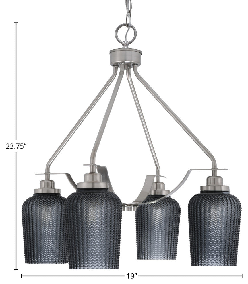 Odyssey 4 Light, Chandelier In Brushed Nickel Finish, 5" Smoke Textured Glass