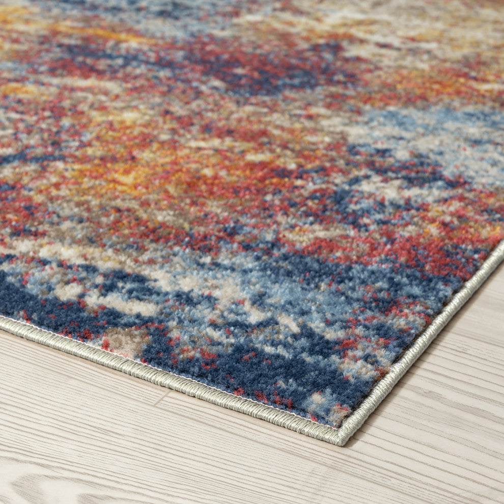 Clive Contemporary Abstract Area Rug, Multi & Blue, 8'10'' X 12'2''