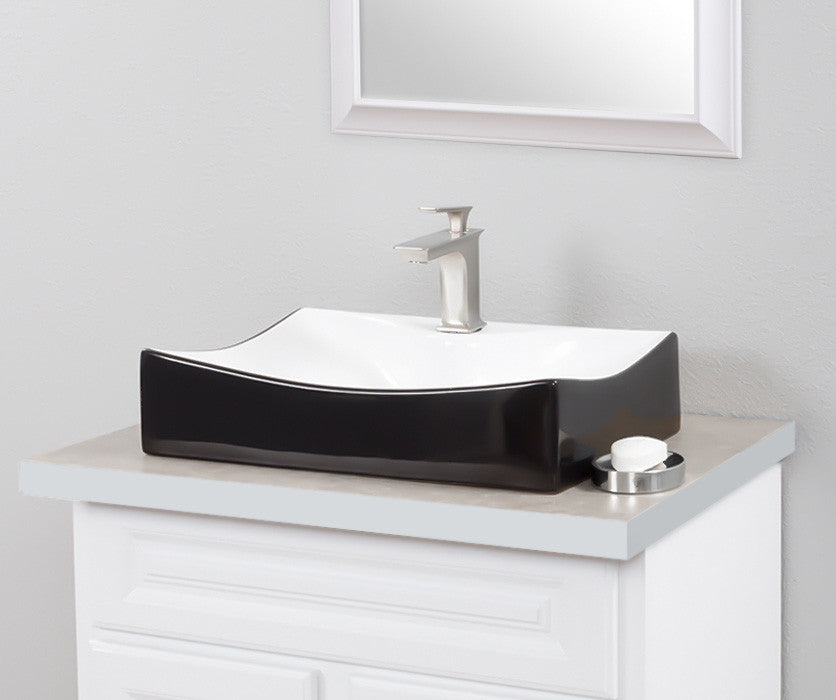 Porcelain Vessel Sink and Faucet Set, Brushed Nickel