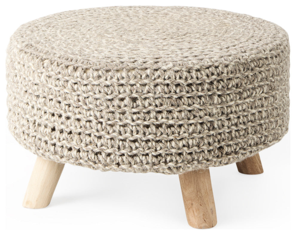 Bina Light Gray 4-Legged Wool Stool