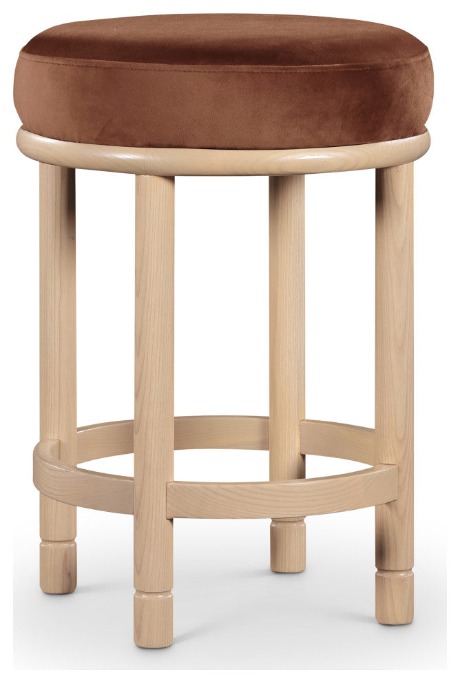 Monette Upholstered Bar and Counter Stool, Cognac, Velvet, Natural Finish